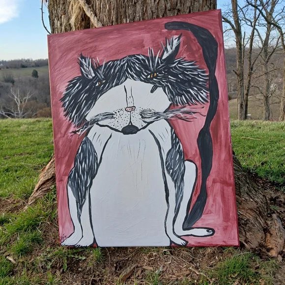 Tuxedo Cat Painting Folk Art - Picture 9 of 10